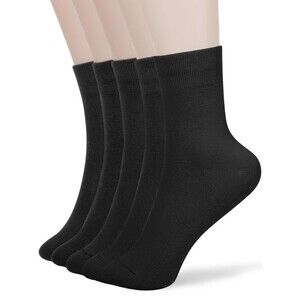 FGZ Womens Thin Cotton Crew Socks 5 Pairs Black Above Ankle Soft Casual Size 5-9